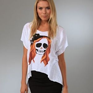 Sauce Skull Raw Edge Asymmetrical Hem Tee